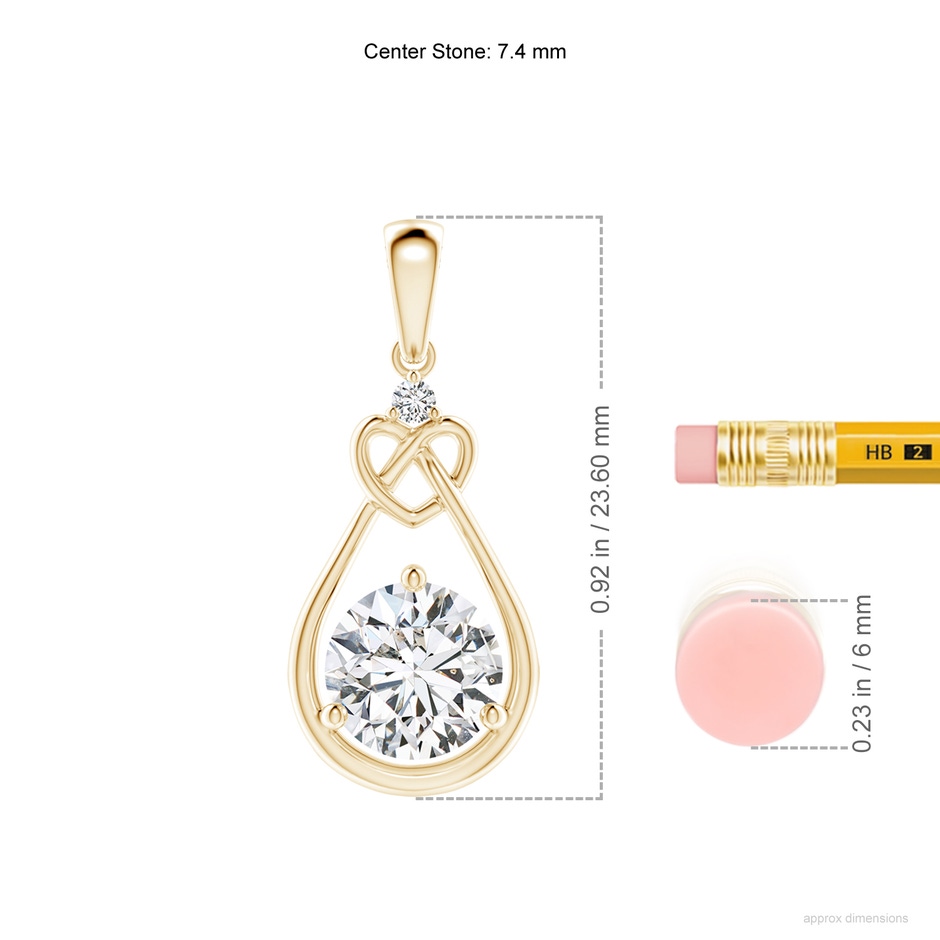 7.4mm HSI2 Diamond Knotted Heart Pendant in Yellow Gold ruler