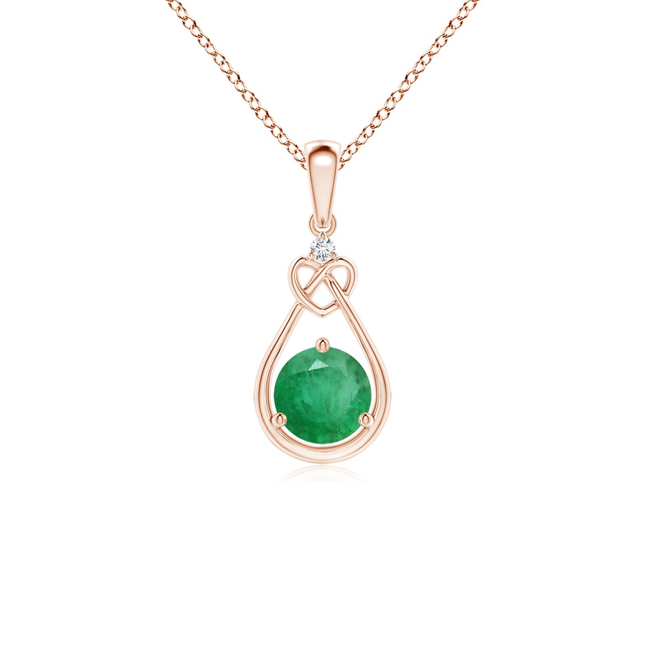 5mm A Emerald Knotted Heart Pendant with Diamond in Rose Gold 