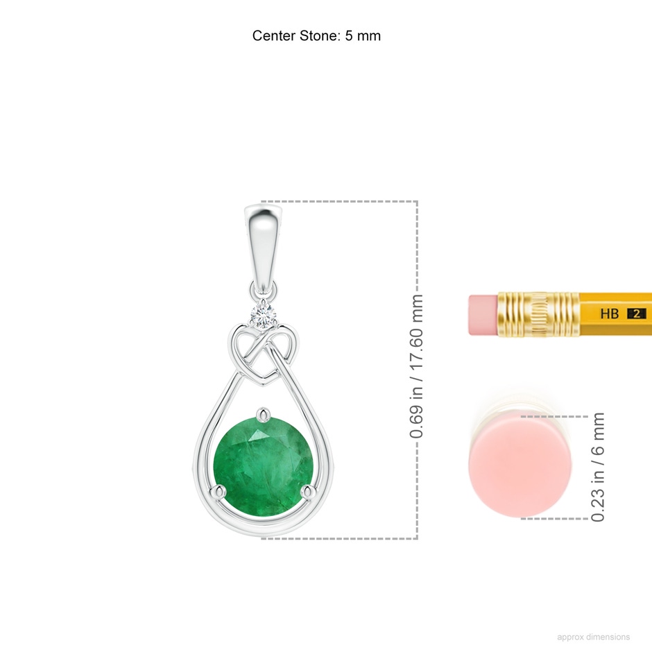 5mm A Emerald Knotted Heart Pendant with Diamond in S999 Silver ruler