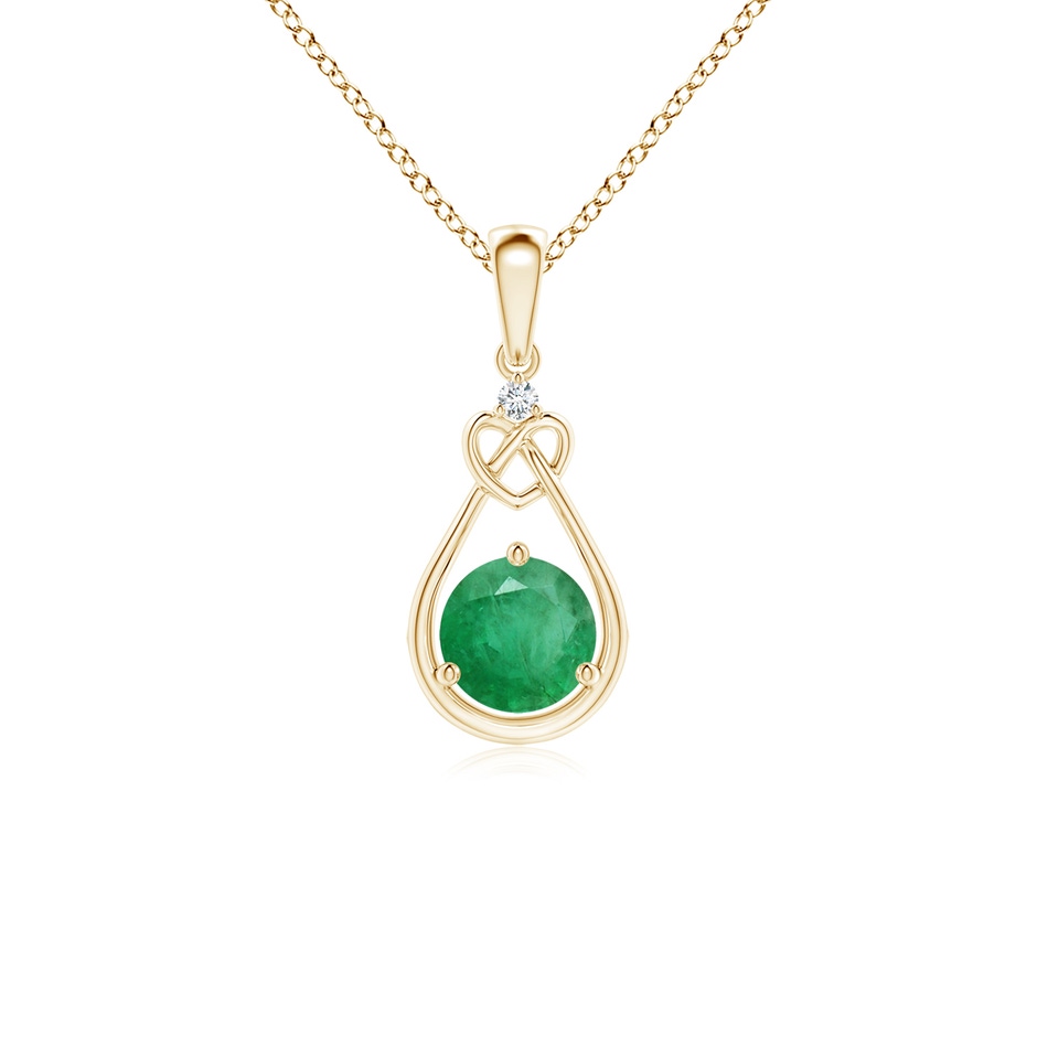 5mm A Emerald Knotted Heart Pendant with Diamond in Yellow Gold 