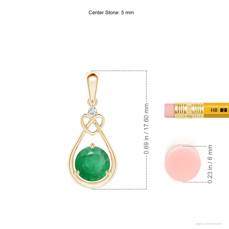 5mm A Emerald Knotted Heart Pendant with Diamond in Yellow Gold ruler