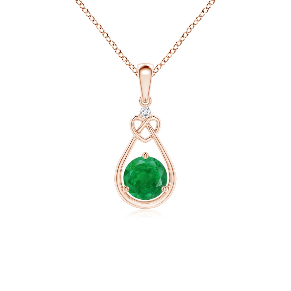 5mm AA Emerald Knotted Heart Pendant with Diamond in Rose Gold 