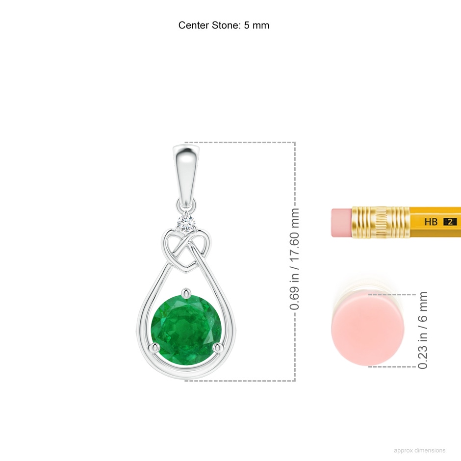 5mm AA Emerald Knotted Heart Pendant with Diamond in White Gold ruler