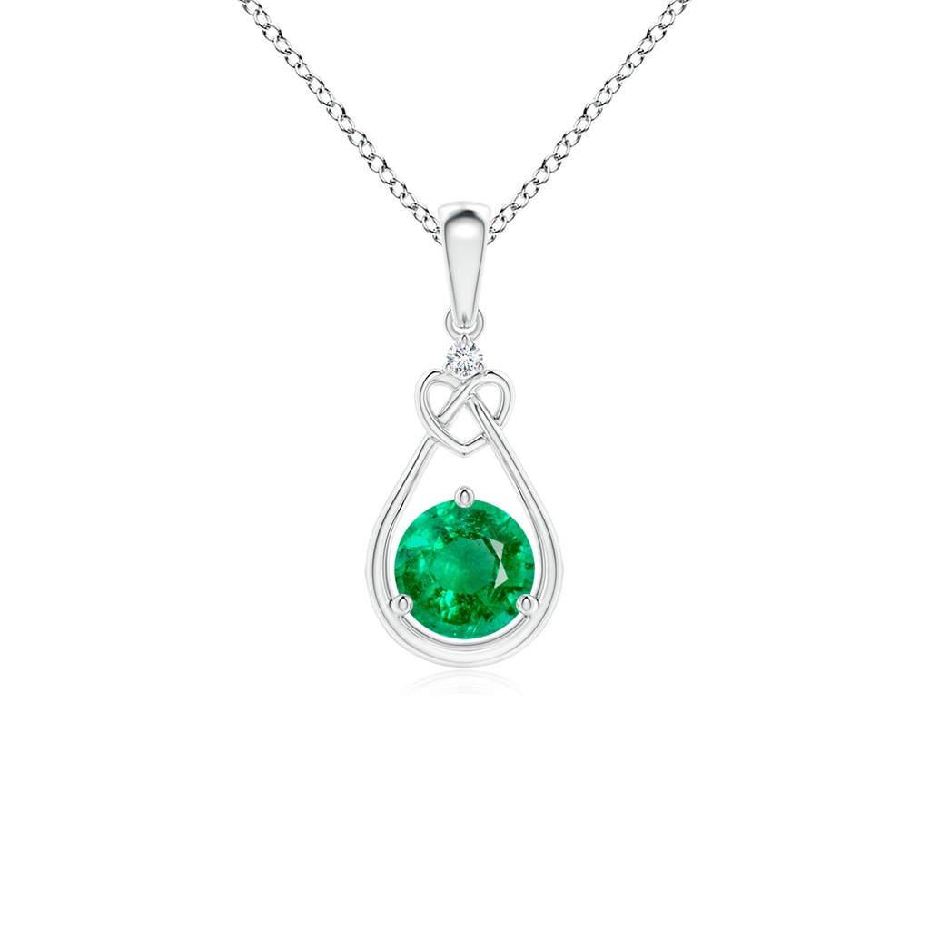 5mm AAA Emerald Knotted Heart Pendant with Diamond in P950 Platinum