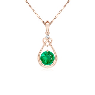 5mm AAA Emerald Knotted Heart Pendant with Diamond in Rose Gold