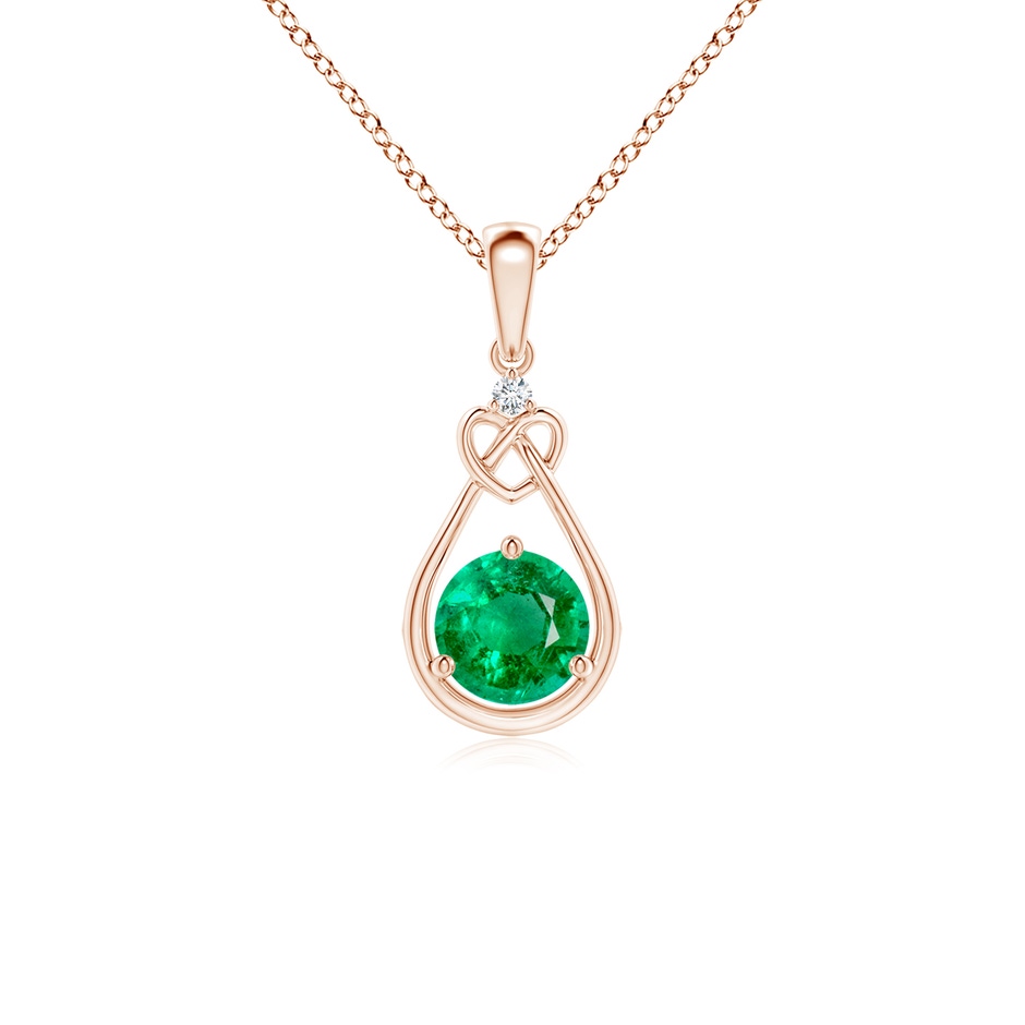 5mm AAA Emerald Knotted Heart Pendant with Diamond in Rose Gold 