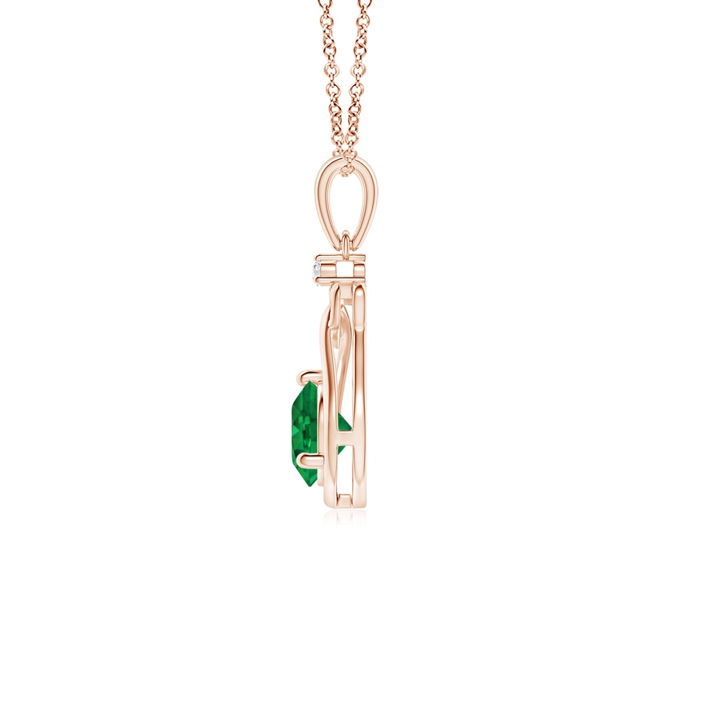 5mm AAA Emerald Knotted Heart Pendant with Diamond in Rose Gold Side 199