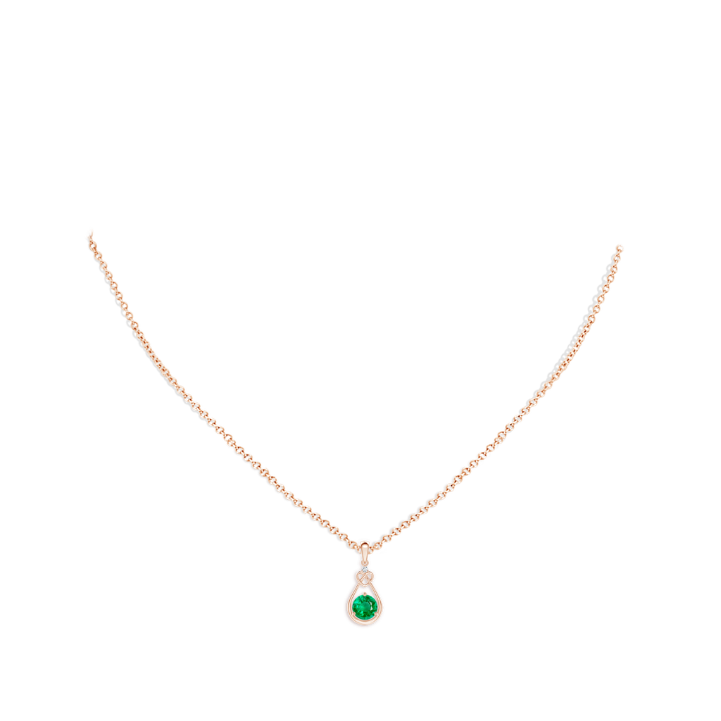 5mm AAA Emerald Knotted Heart Pendant with Diamond in Rose Gold pen