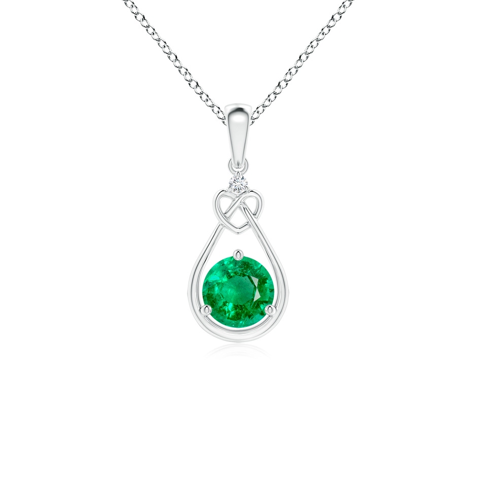 5mm AAA Emerald Knotted Heart Pendant with Diamond in S999 Silver 