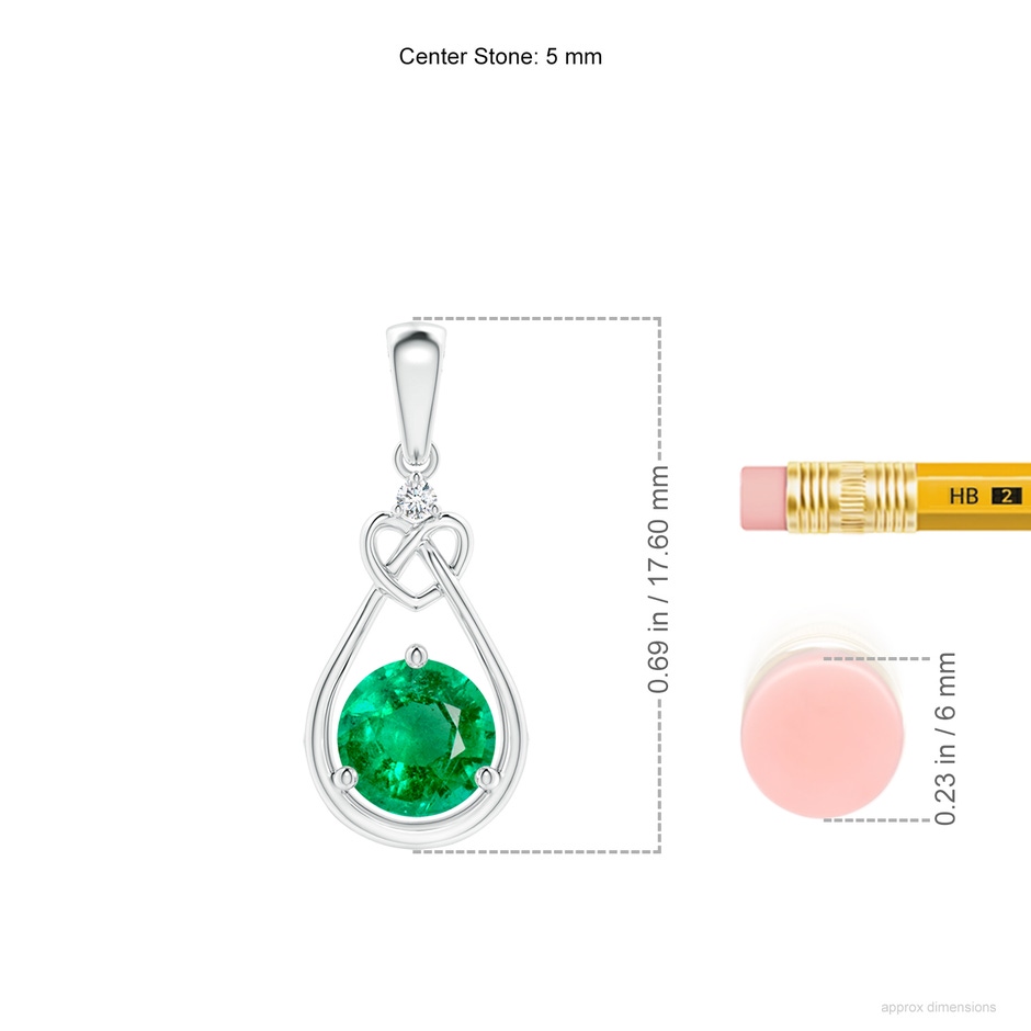 5mm AAA Emerald Knotted Heart Pendant with Diamond in S999 Silver ruler