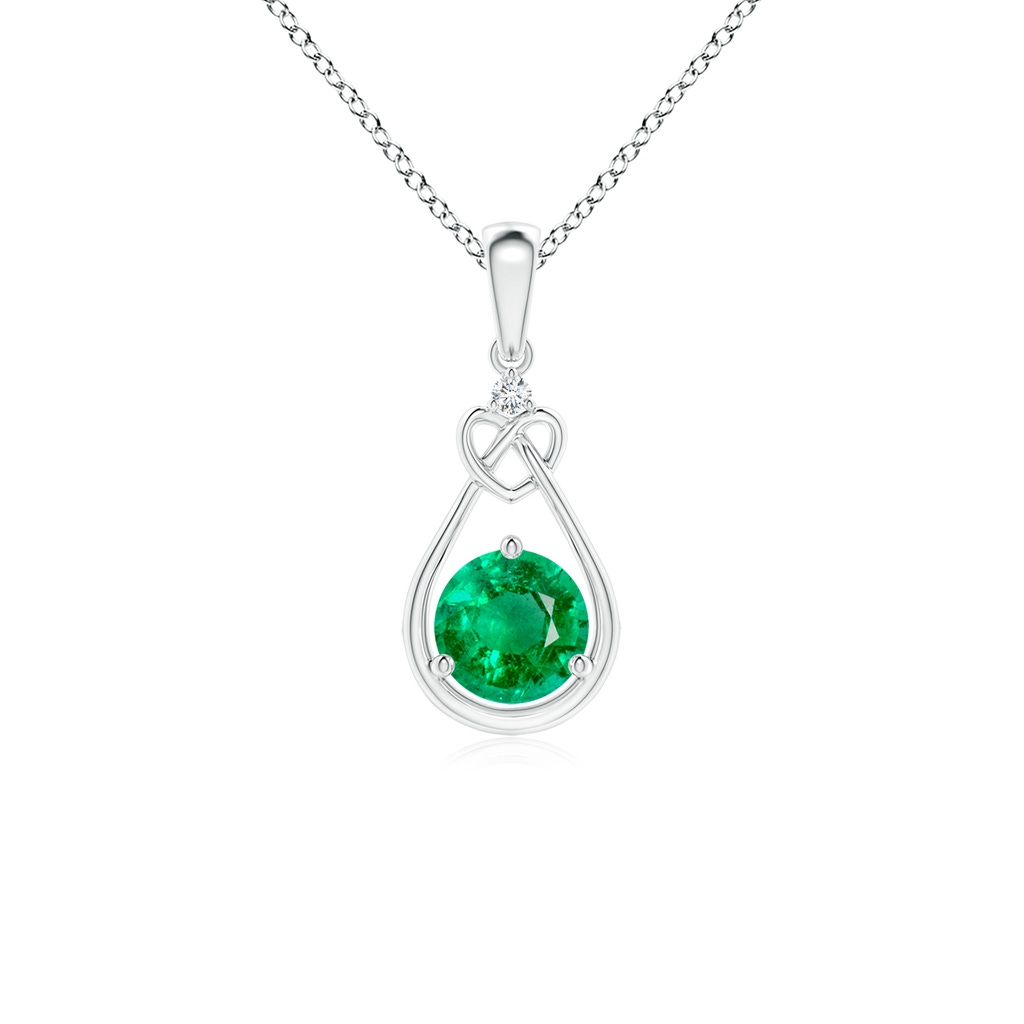 5mm AAA Emerald Knotted Heart Pendant with Diamond in White Gold 