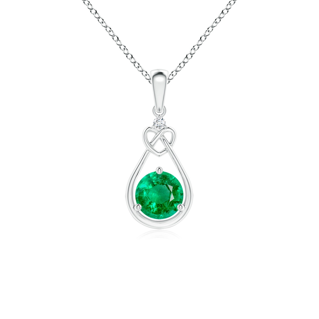 5mm AAA Emerald Knotted Heart Pendant with Diamond in White Gold