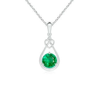 5mm AAA Emerald Knotted Heart Pendant with Diamond in White Gold