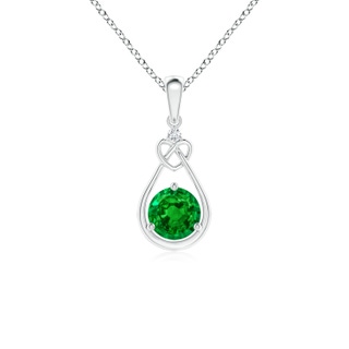 5mm AAAA Emerald Knotted Heart Pendant with Diamond in P950 Platinum