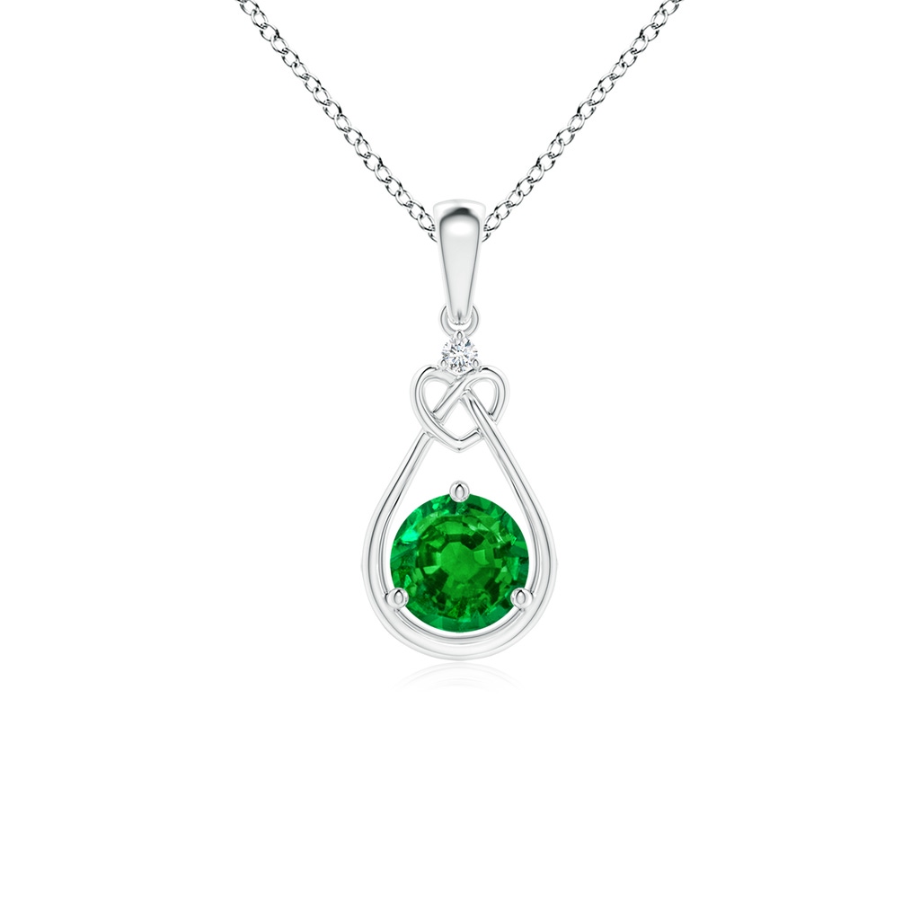 5mm AAAA Emerald Knotted Heart Pendant with Diamond in S999 Silver