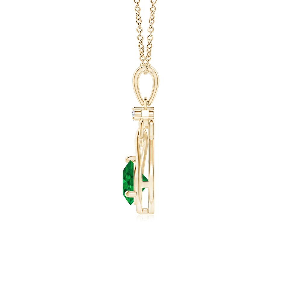 5mm AAAA Emerald Knotted Heart Pendant with Diamond in Yellow Gold Side 199