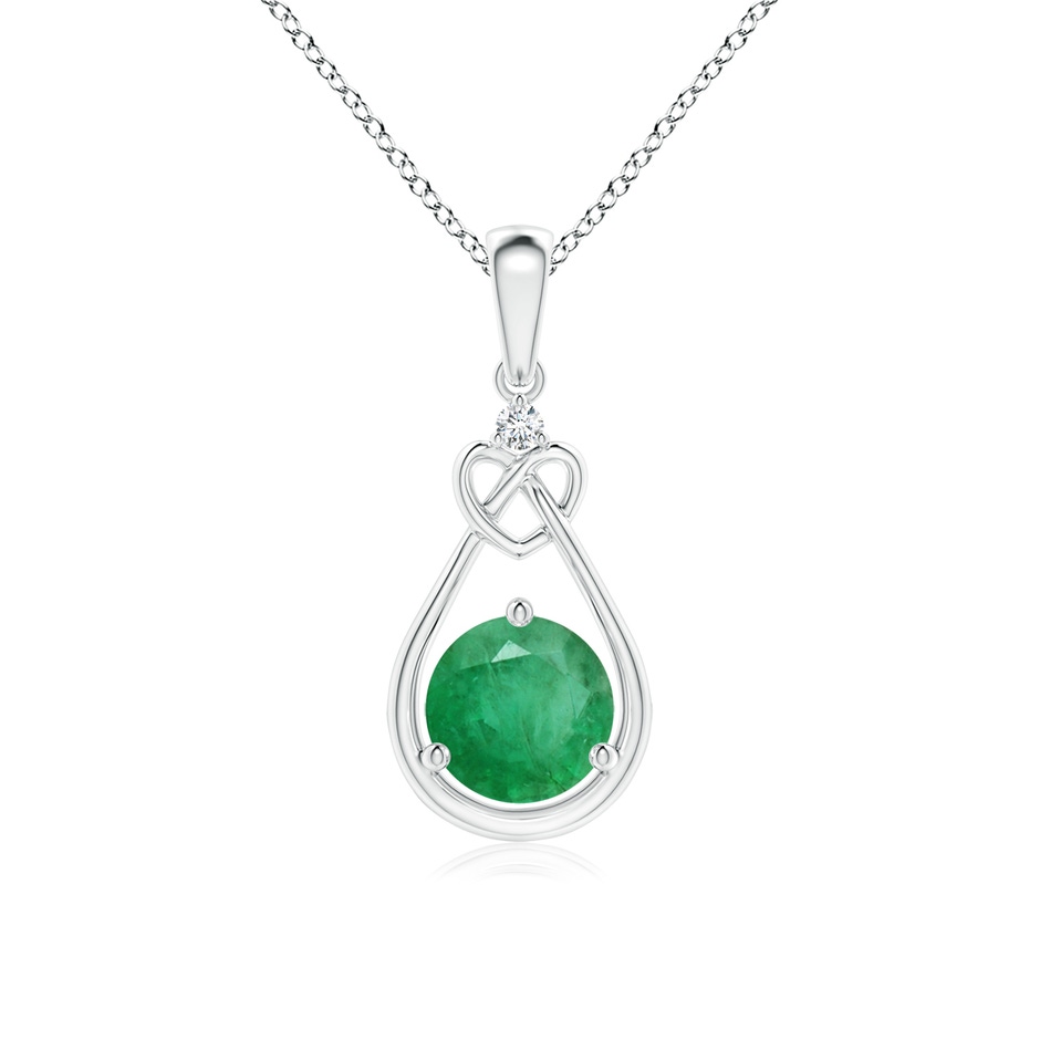 6mm A Emerald Knotted Heart Pendant with Diamond in White Gold 