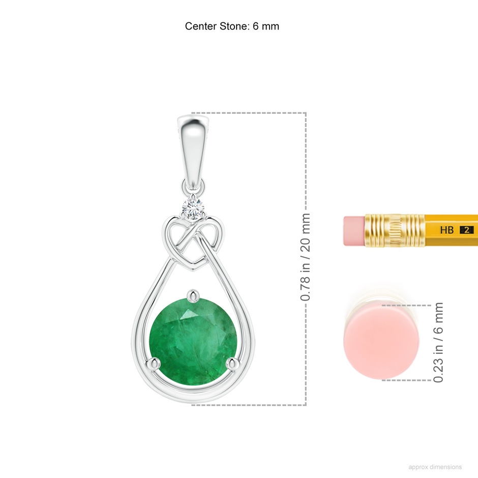 6mm A Emerald Knotted Heart Pendant with Diamond in White Gold ruler