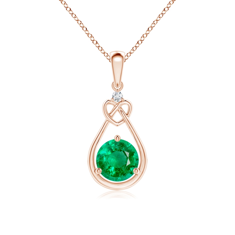 6mm AAA Emerald Knotted Heart Pendant with Diamond in Rose Gold 