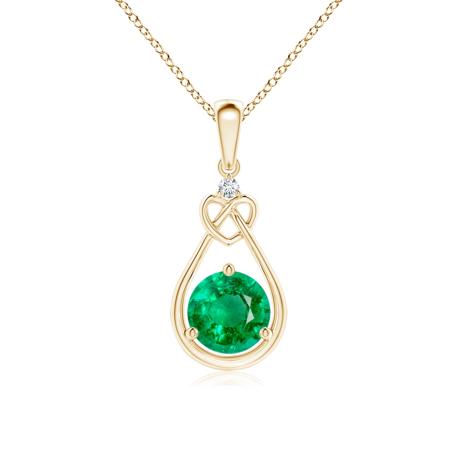 6mm AAA Emerald Knotted Heart Pendant with Diamond in Yellow Gold 