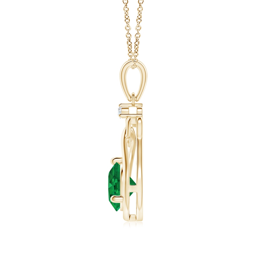 6mm AAA Emerald Knotted Heart Pendant with Diamond in Yellow Gold side 199