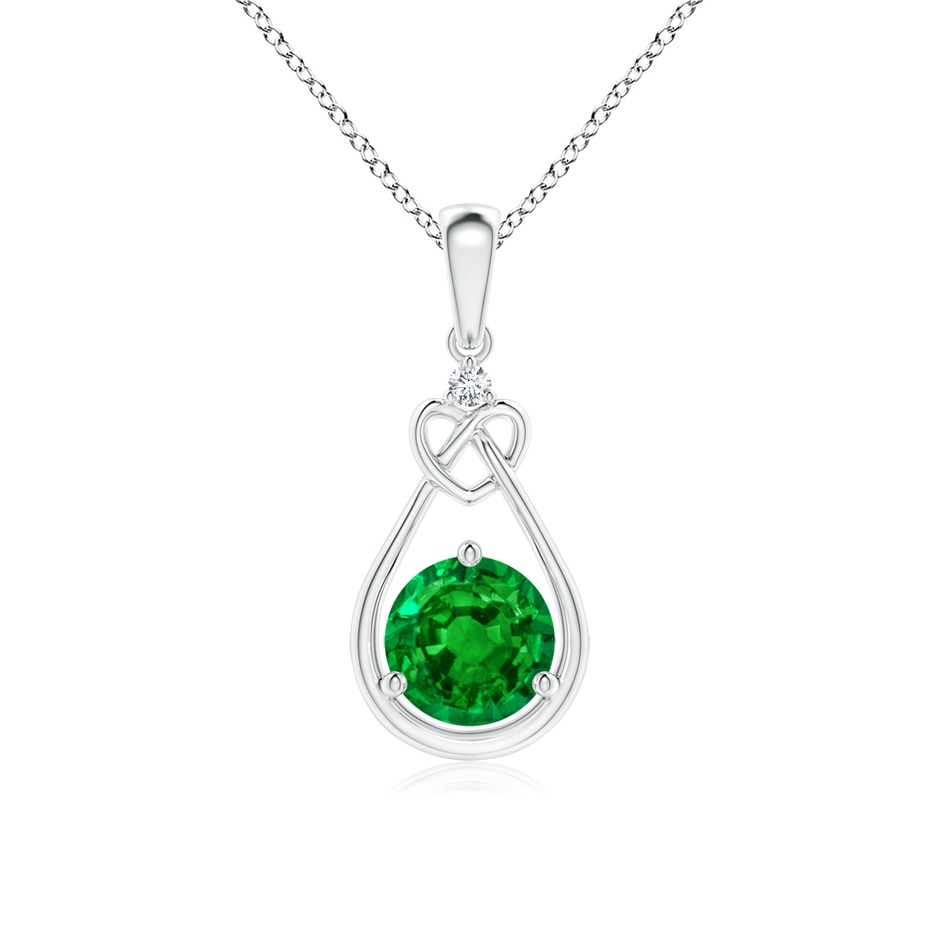 6mm AAAA Emerald Knotted Heart Pendant with Diamond in P950 Platinum 