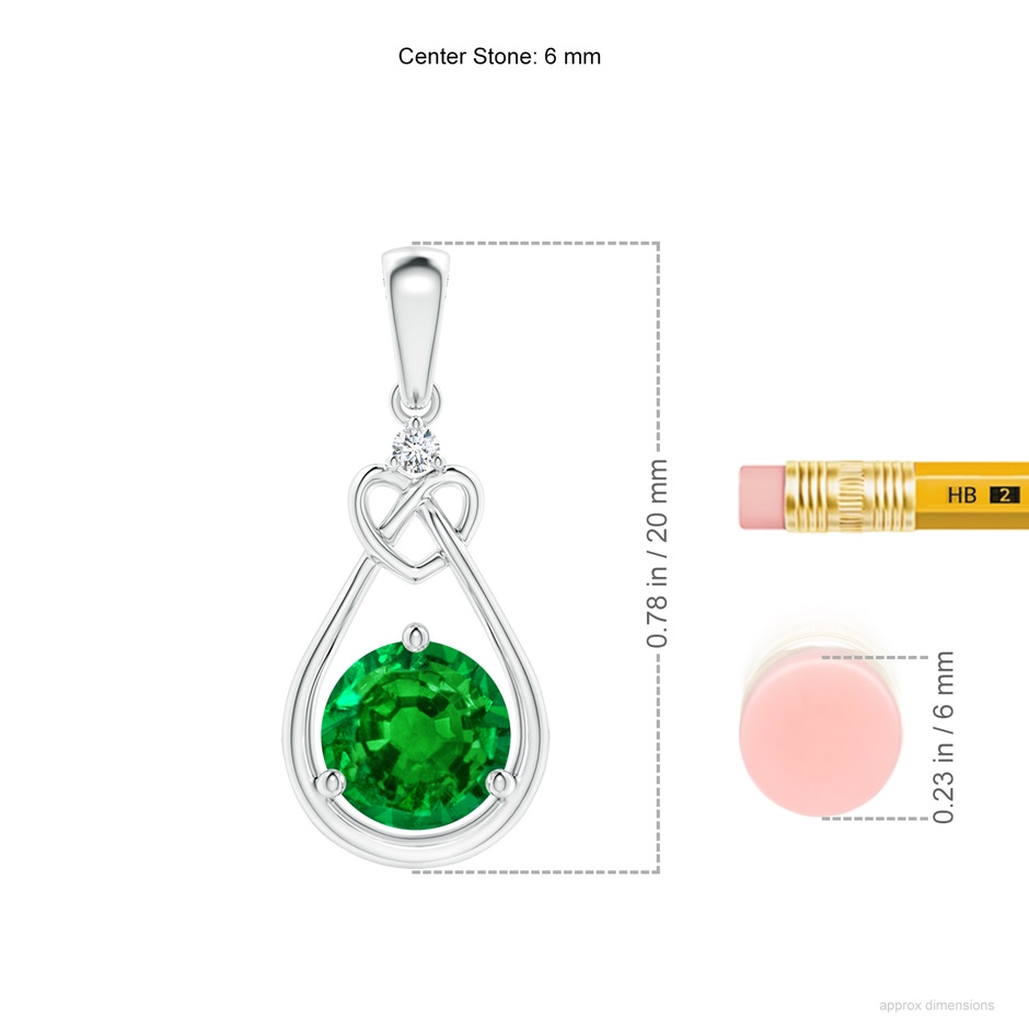 6mm AAAA Emerald Knotted Heart Pendant with Diamond in P950 Platinum ruler