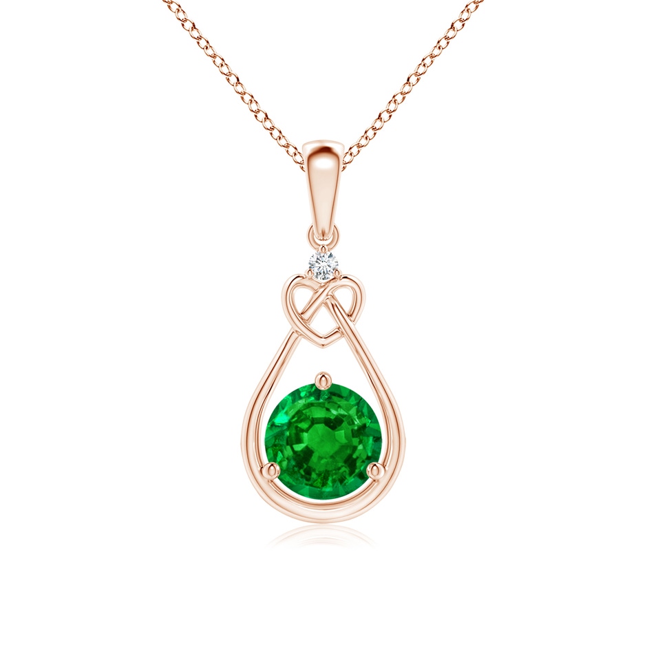 6mm AAAA Emerald Knotted Heart Pendant with Diamond in Rose Gold 