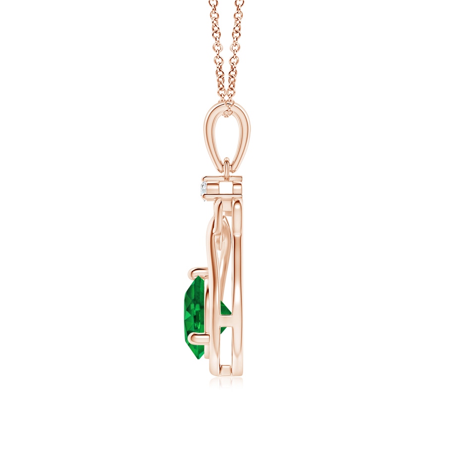 6mm AAAA Emerald Knotted Heart Pendant with Diamond in Rose Gold side 199