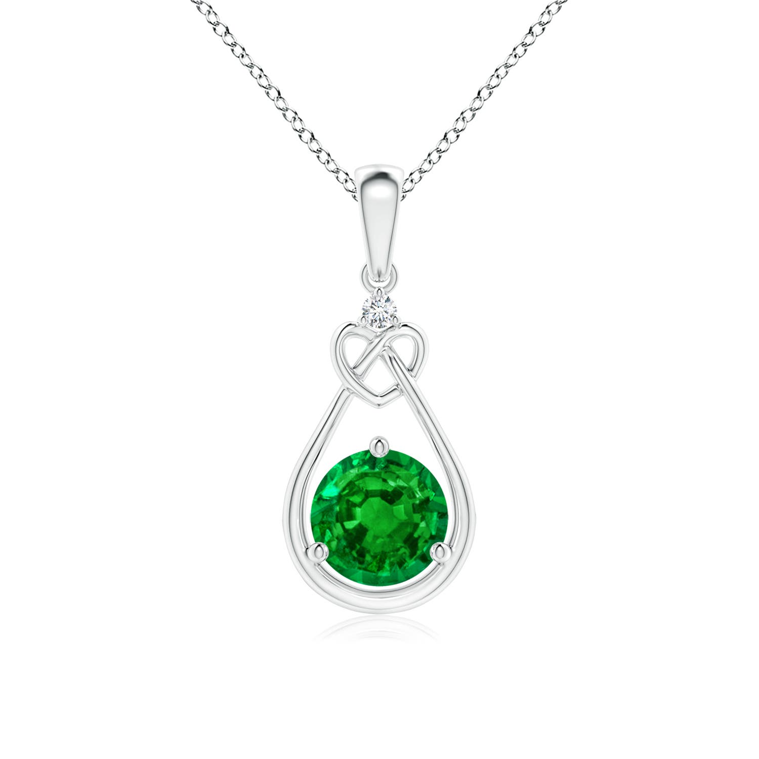 6mm AAAA Emerald Knotted Heart Pendant with Diamond in S999 Silver