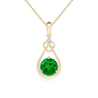 6mm AAAA Emerald Knotted Heart Pendant with Diamond in Yellow Gold