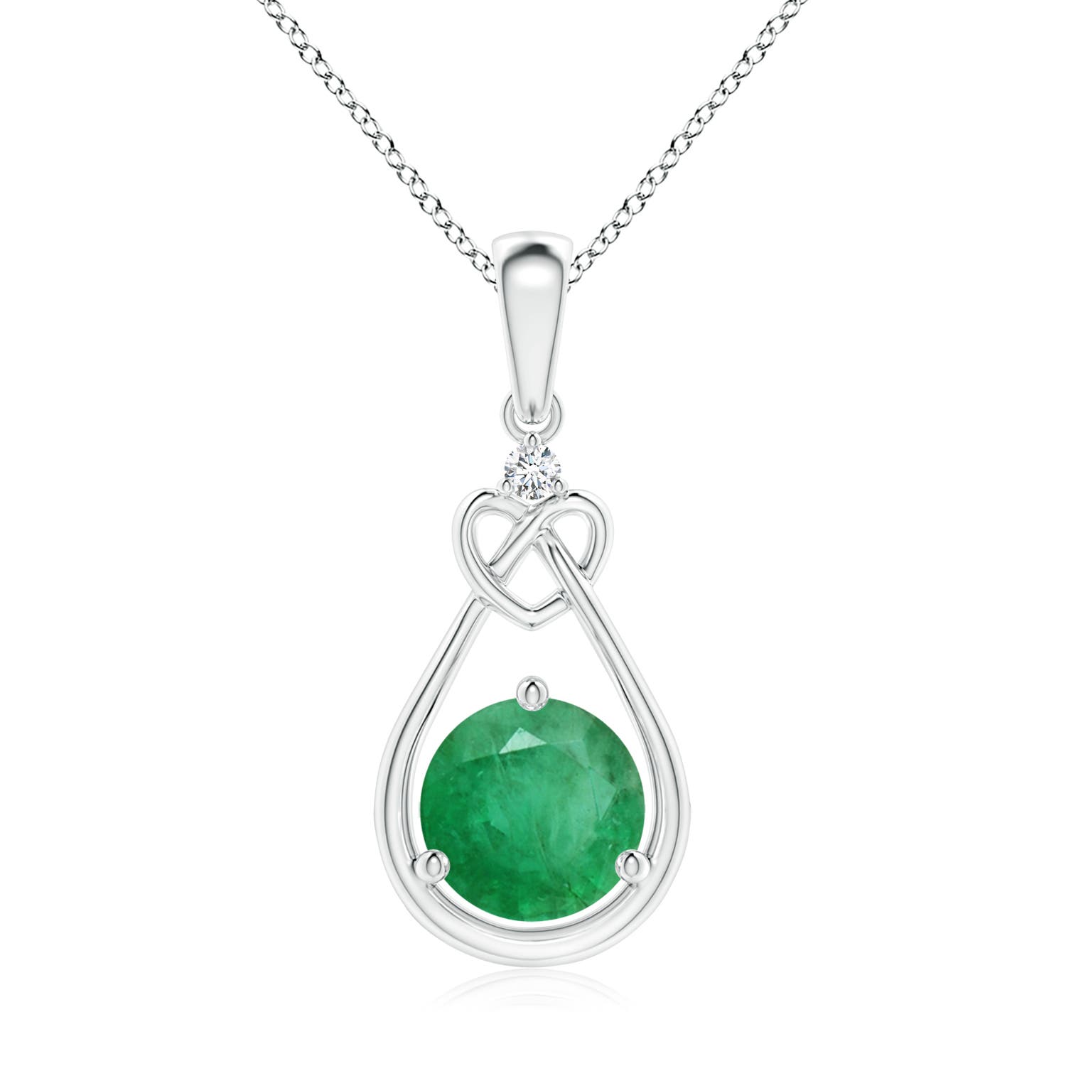 7mm A Emerald Knotted Heart Pendant with Diamond in P950 Platinum