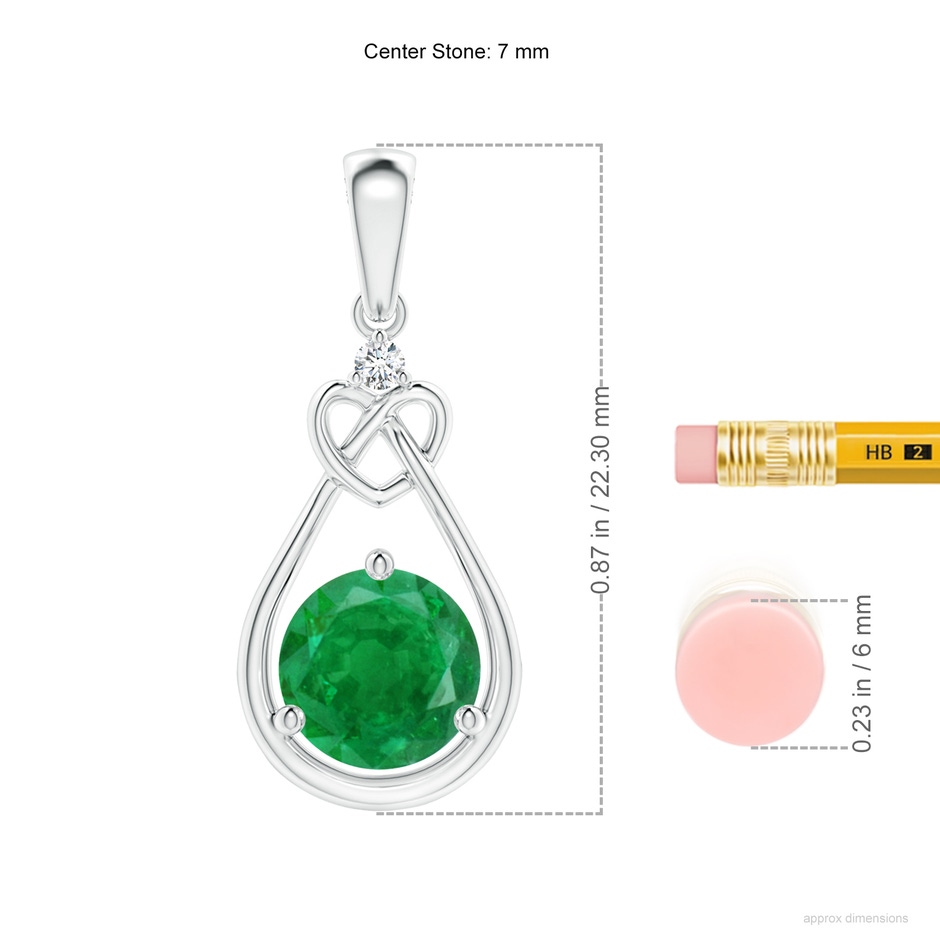 7mm AA Emerald Knotted Heart Pendant with Diamond in P950 Platinum ruler