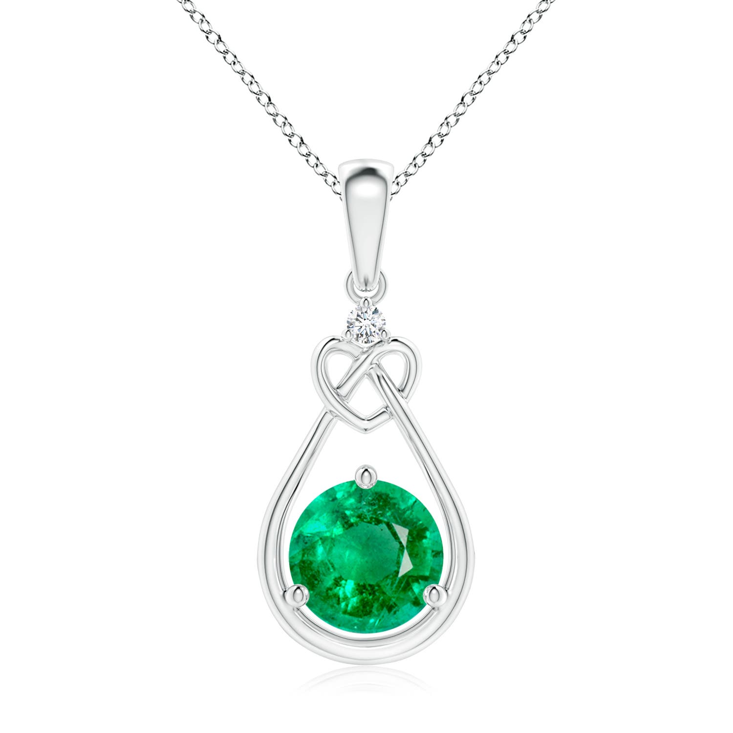 7mm AAA Emerald Knotted Heart Pendant with Diamond in P950 Platinum