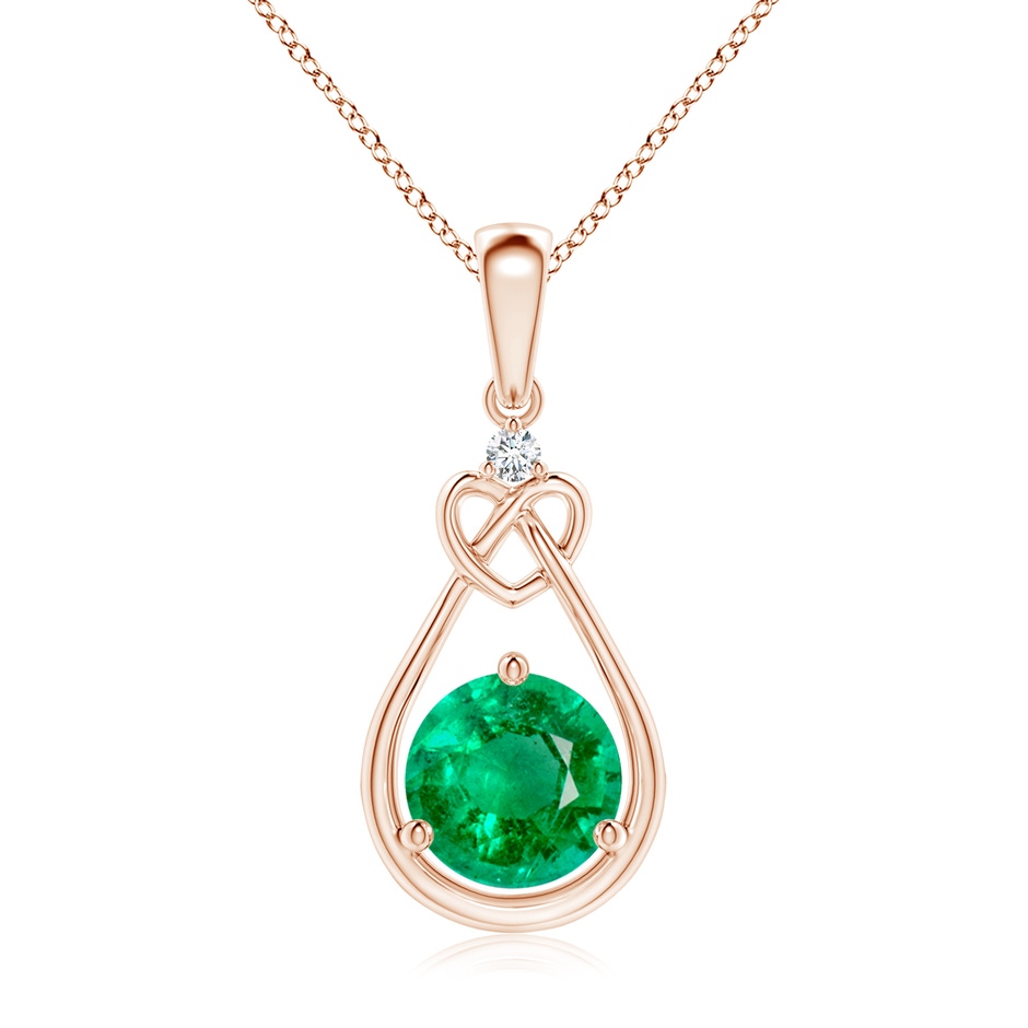7mm AAA Emerald Knotted Heart Pendant with Diamond in Rose Gold 