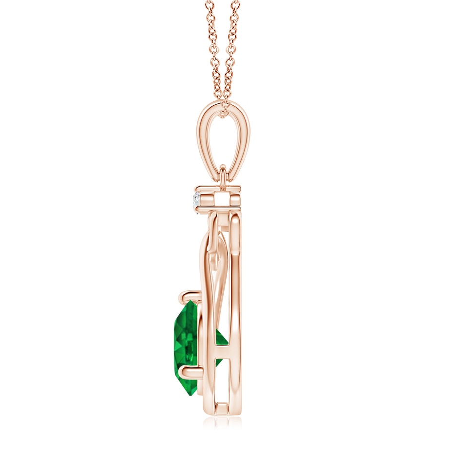 7mm AAAA Emerald Knotted Heart Pendant with Diamond in 18K Rose Gold side 199