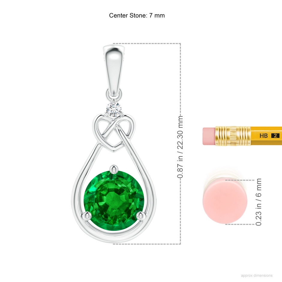 7mm AAAA Emerald Knotted Heart Pendant with Diamond in P950 Platinum ruler