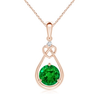 7mm AAAA Emerald Knotted Heart Pendant with Diamond in Rose Gold