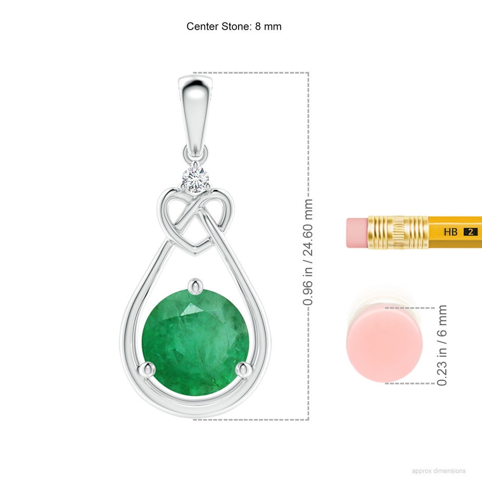 8mm A Emerald Knotted Heart Pendant with Diamond in White Gold ruler