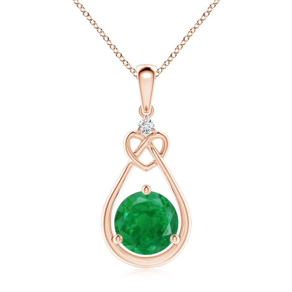 8mm AA Emerald Knotted Heart Pendant with Diamond in Rose Gold 