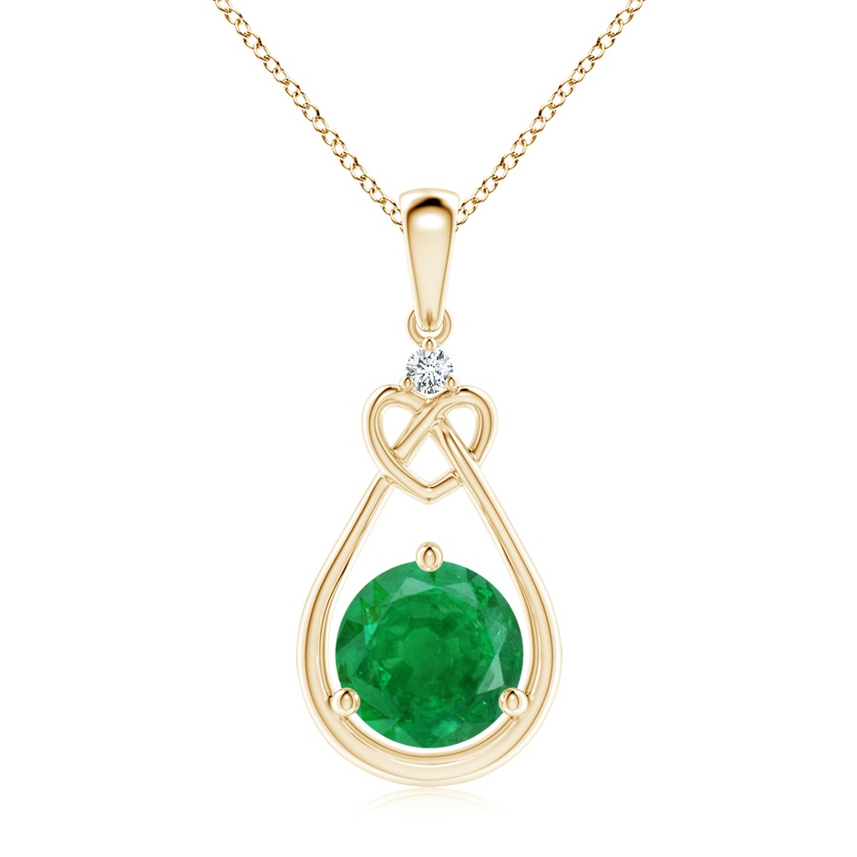 8mm AA Emerald Knotted Heart Pendant with Diamond in Yellow Gold 
