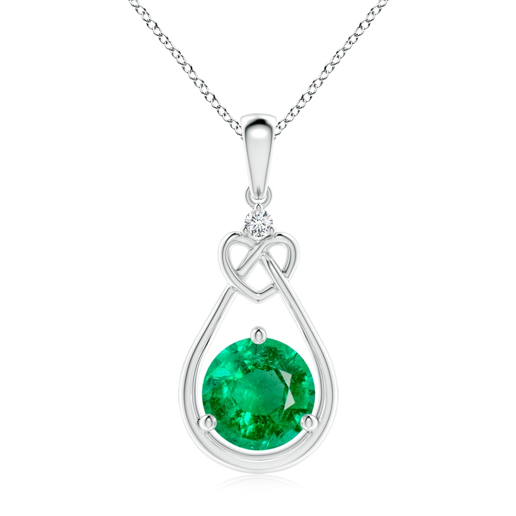 8mm AAA Emerald Knotted Heart Pendant with Diamond in White Gold 