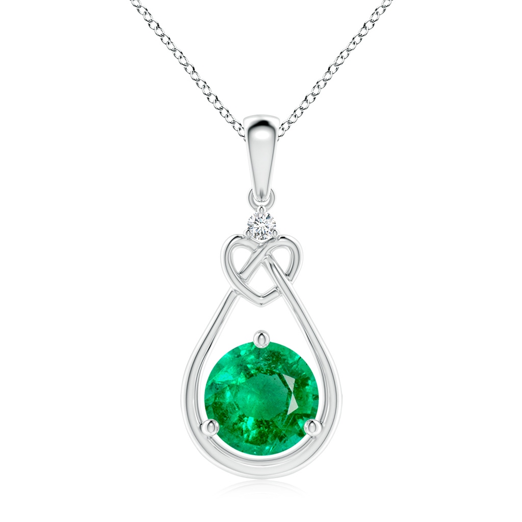 8mm AAA Emerald Knotted Heart Pendant with Diamond in White Gold