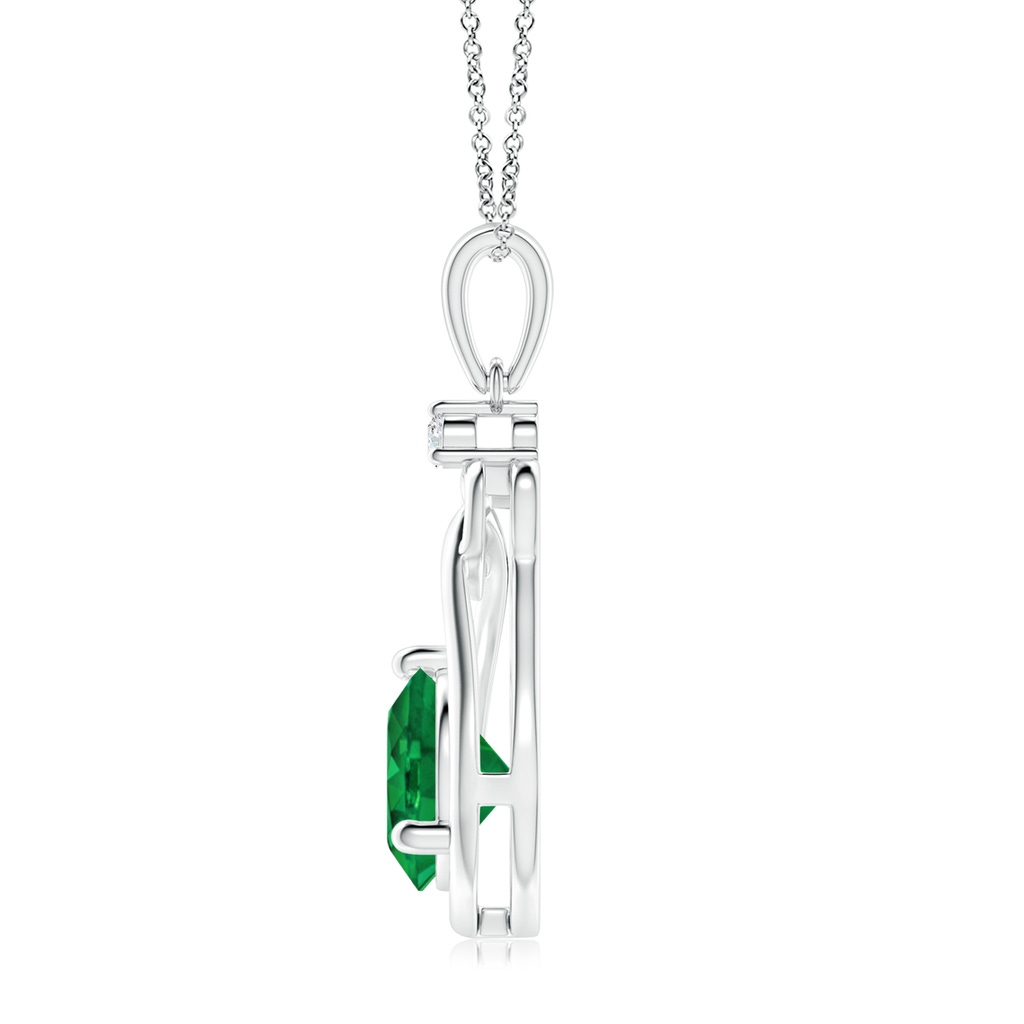 8mm AAA Emerald Knotted Heart Pendant with Diamond in White Gold Side 199