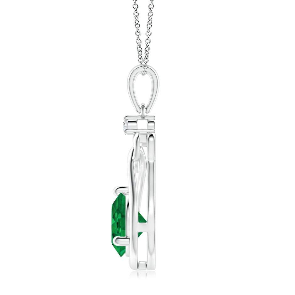 8mm AAA Emerald Knotted Heart Pendant with Diamond in White Gold side 199