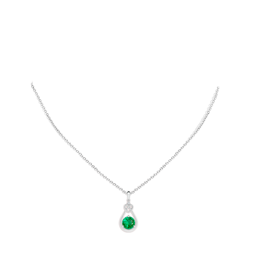 8mm AAA Emerald Knotted Heart Pendant with Diamond in White Gold pen
