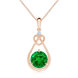 8mm AAAA Emerald Knotted Heart Pendant with Diamond in 10K Rose Gold