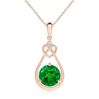8mm AAAA Emerald Knotted Heart Pendant with Diamond in Rose Gold