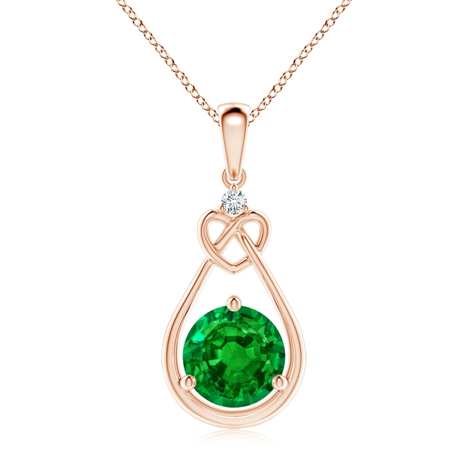 8mm AAAA Emerald Knotted Heart Pendant with Diamond in Rose Gold 