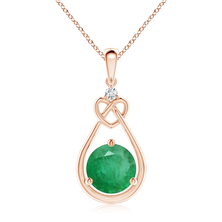 9mm A Emerald Knotted Heart Pendant with Diamond in Rose Gold 